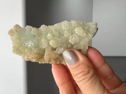 Raw Prehnite Quartz Crystal on Brass Claw Stand – Boho Home Decor Accent