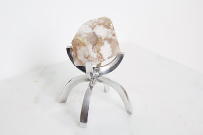 Pink Flower Agate Crystal Mineral with Brass Display Stand Natural Boho Decor Unique Gift Idea Flower Agate Crystal Silver Rose Gold Stand
