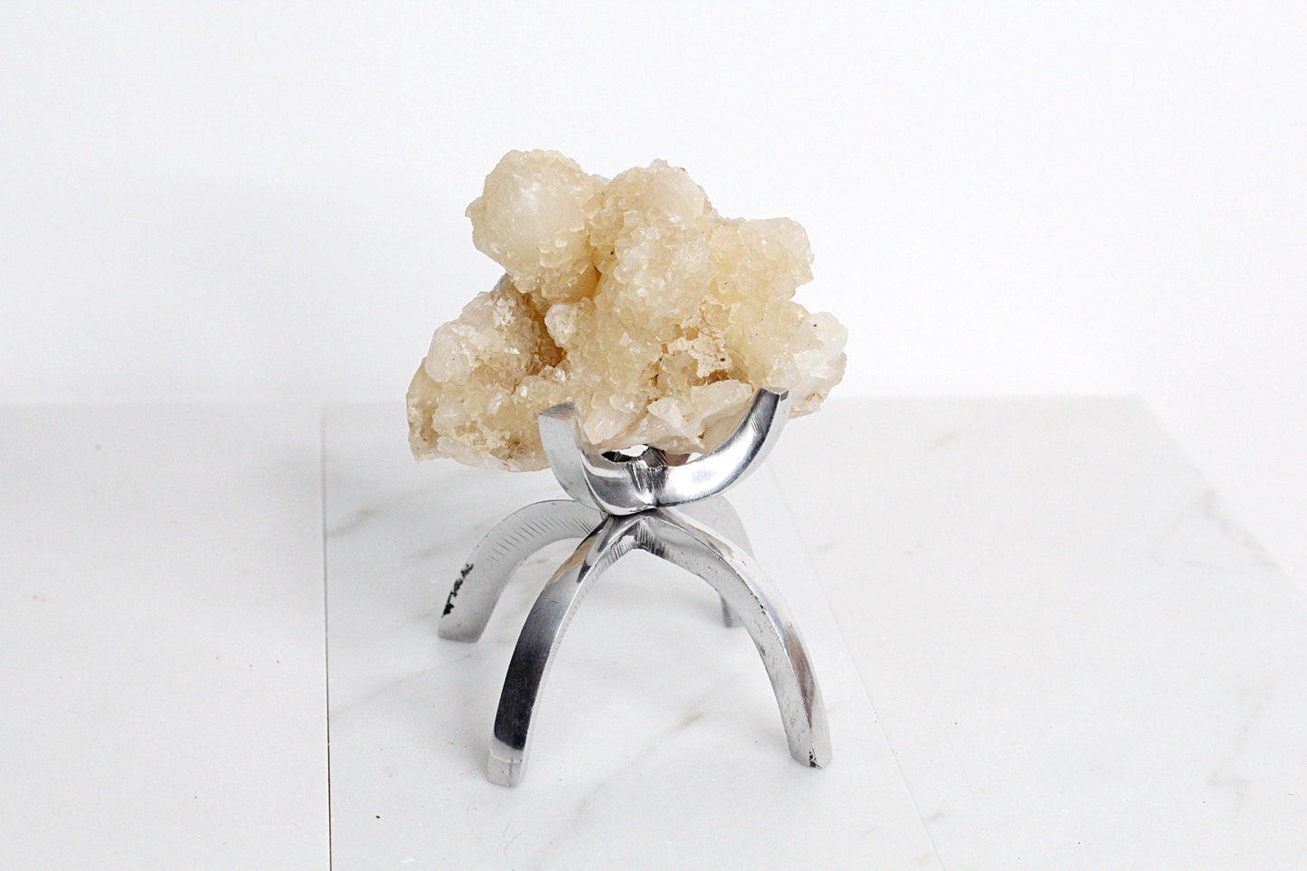 Stilbite & Pink Quartz Crystal on Brass Claw Stand – Unique Boho Decor Accent