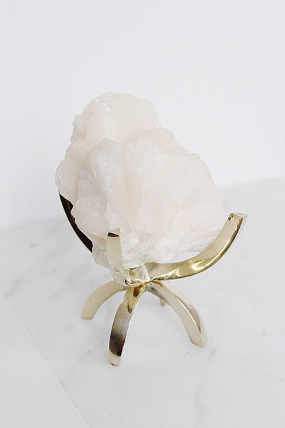 Pink Stilbite Quartz Crystal on Brass Claw Stand – Boho Decor Accent