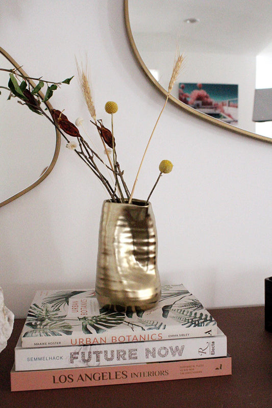 Gold Ceramic Vase Dried Flower Vase Modern Home Decor Table Centerpiece Bookshelf Decor Wabi Sabi Decor Gold Home Decor Housewarming Gift Wedding Gift