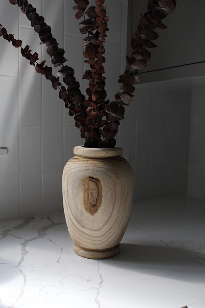 Organic Home Accent Natural Wood Vase Modern Farmhouse Decor Piece Dried Floral Display Container Decorative Branch Holder Beautiful Wood Grain Pattern Contemporary Design Detail Living Space Art Collection Handcrafted Construction Style