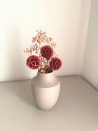 Dried Flower Bouquet with Coral Scabiosa and Yellow Daisy – Floral Arrangement