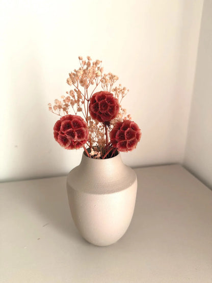 Dried Flower Bouquet with Coral Scabiosa and Yellow Daisy – Floral Arrangement