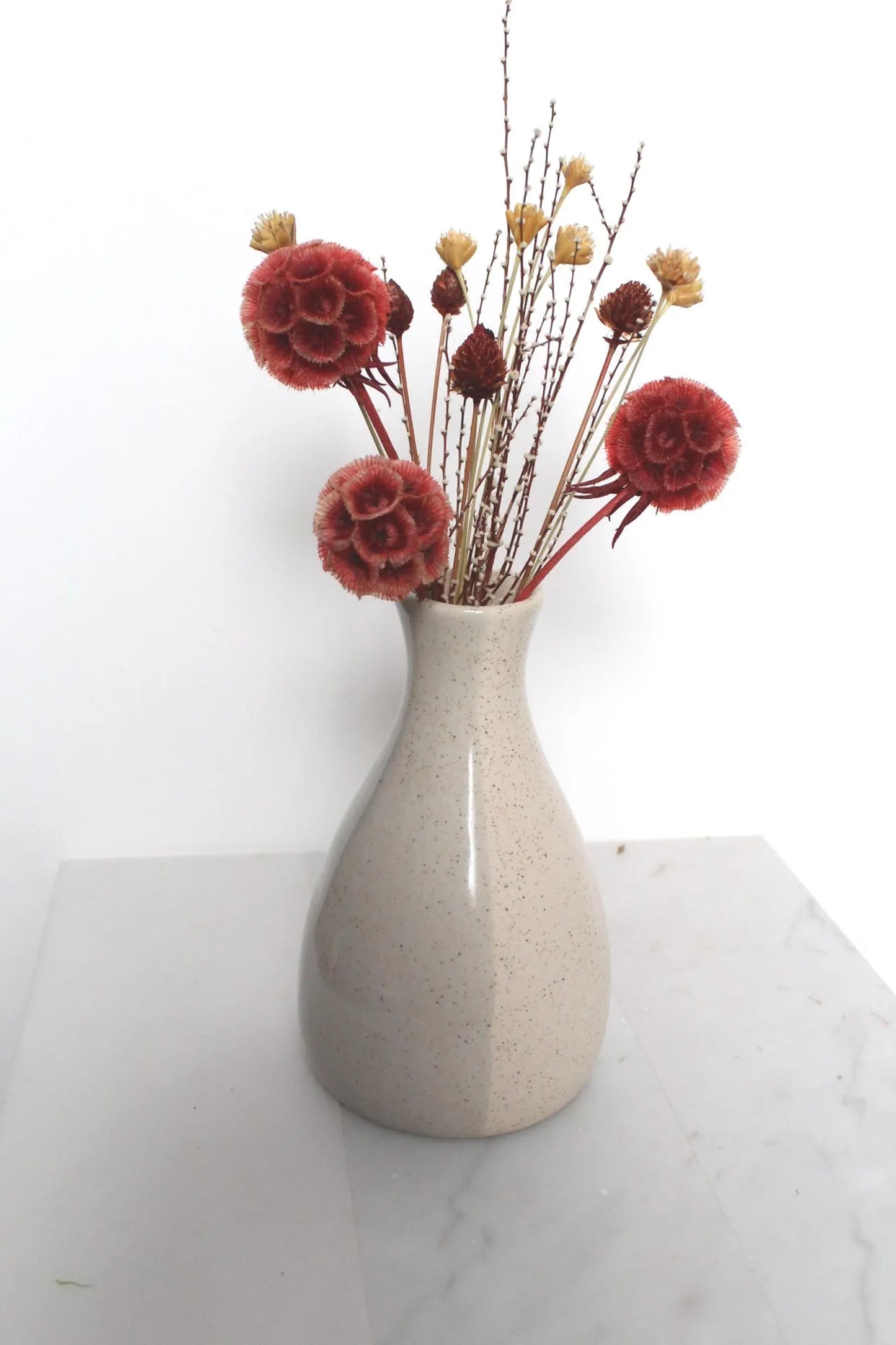 Dried Flower Bouquet with Coral Scabiosa and Yellow Daisy – Floral Arrangement