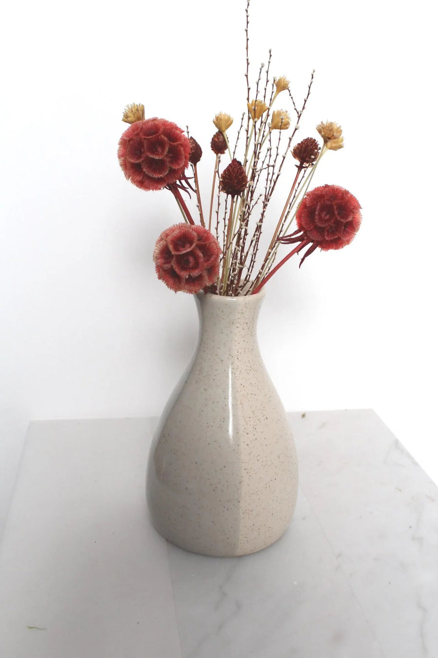 Dried Flower Bouquet with Coral Scabiosa and Yellow Daisy – Floral Arrangement