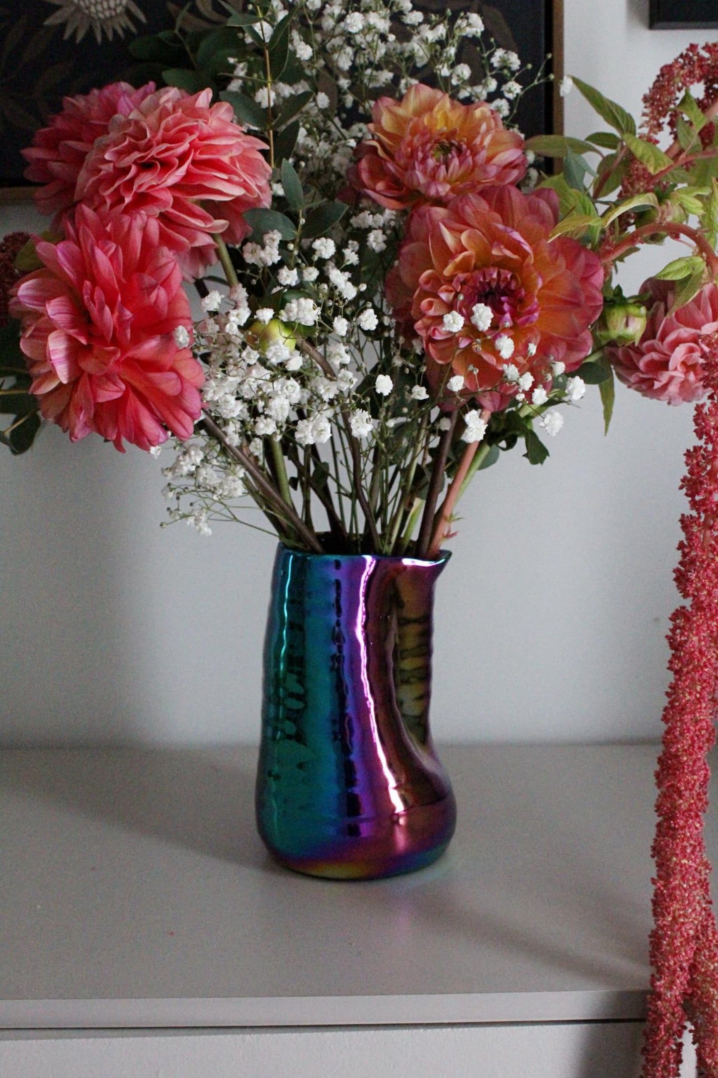 Iridescent Ceramic Vase – Maximalist Table Centerpiece