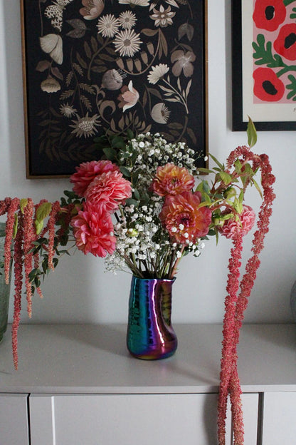 Iridescent Ceramic Vase – Maximalist Table Centerpiece