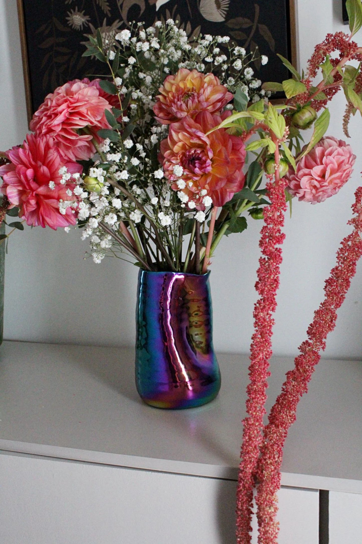 Iridescent Ceramic Vase – Maximalist Table Centerpiece