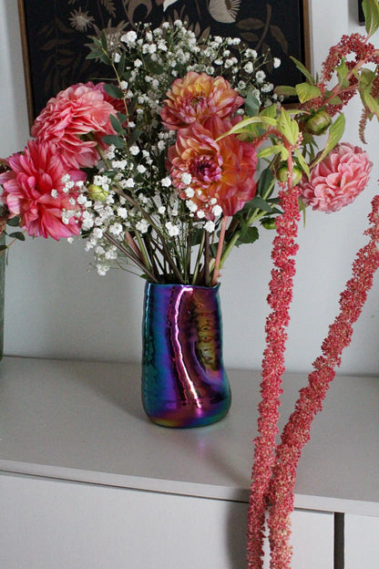 Iridescent Ceramic Vase – Maximalist Table Centerpiece