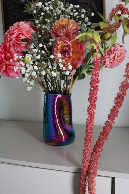 Iridescent Ceramic Vase – Maximalist Table Centerpiece
