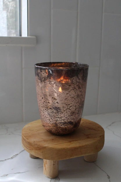 Distressed Glass Votive Holder – Antique Finish Hurricane Candle Holder