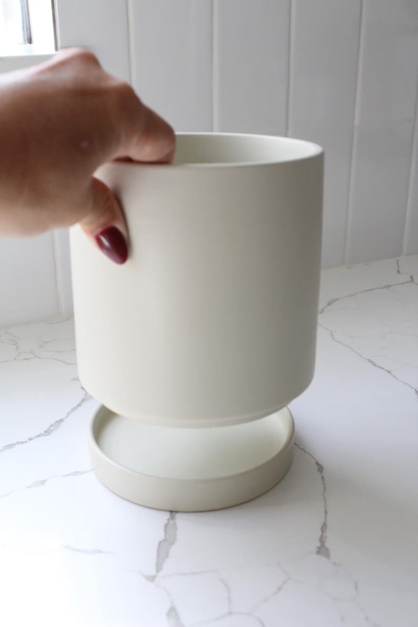 Ivory Modern Pot – Minimal Matte Planter with Saucer