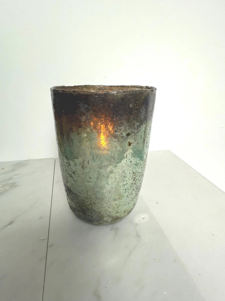 Distressed Glass Votive Holder – Antique Finish Hurricane Candle Holder