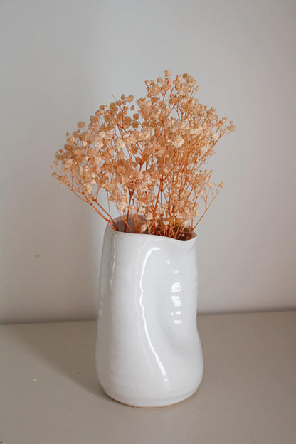 White Ceramic Vase – Modern Organic Table Centerpiece