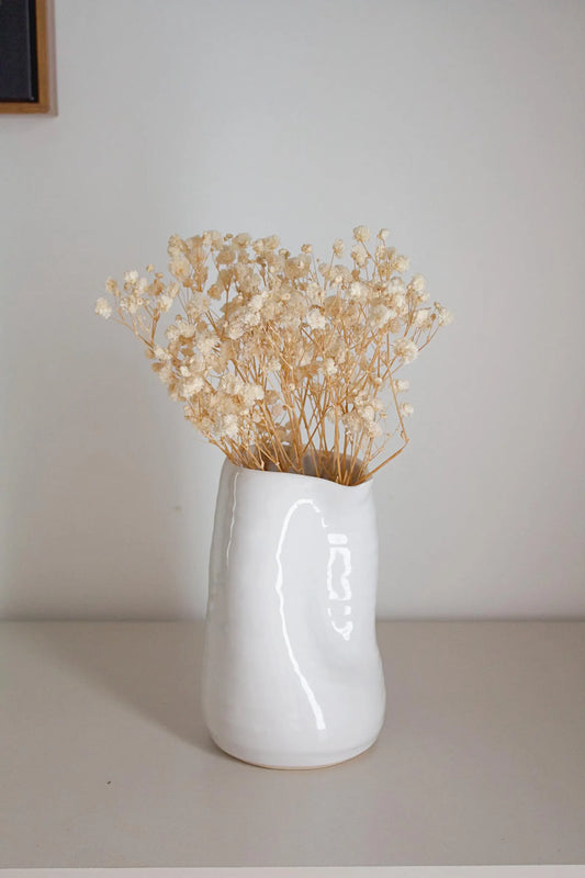 White Ceramic Vase – Modern Organic Table Centerpiece
