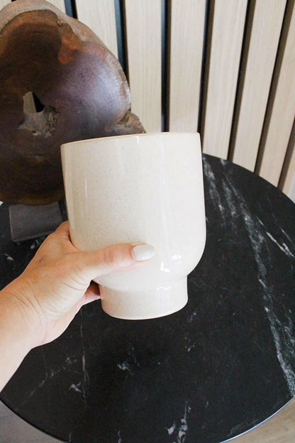 Beige Ceramic Planter – Minimal Desk Succulent Pot