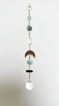 Blue Crystal Suncatcher – Gemstone Moon Wall Hanging