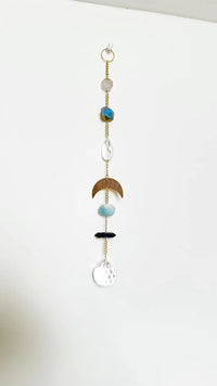 Blue Crystal Suncatcher – Gemstone Moon Wall Hanging