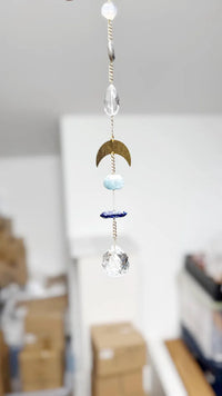 Blue Crystal Suncatcher – Gemstone Moon Wall Hanging
