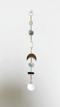 Blue Crystal Suncatcher – Gemstone Moon Wall Hanging