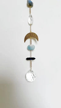 Blue Crystal Suncatcher – Gemstone Moon Wall Hanging