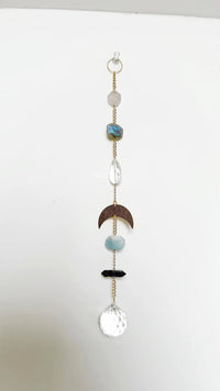 Blue Crystal Suncatcher – Gemstone Moon Wall Hanging