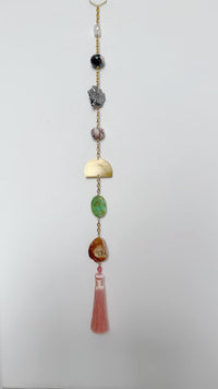 Pink Moonstone Druzy Suncatcher – Boho Crystal Wall Hanging