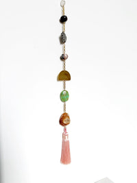 Pink Moonstone Druzy Suncatcher – Boho Crystal Wall Hanging
