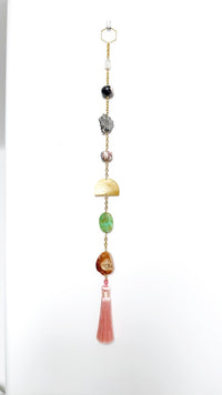 Pink Moonstone Druzy Suncatcher – Boho Crystal Wall Hanging