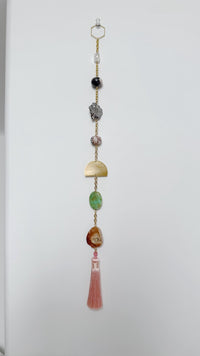 Pink Moonstone Druzy Suncatcher – Boho Crystal Wall Hanging