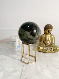 Hexagonal Brass Crystal Stand – Tall Gold Display Holder