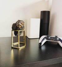 Hexagonal Brass Crystal Stand – Tall Gold Display Holder