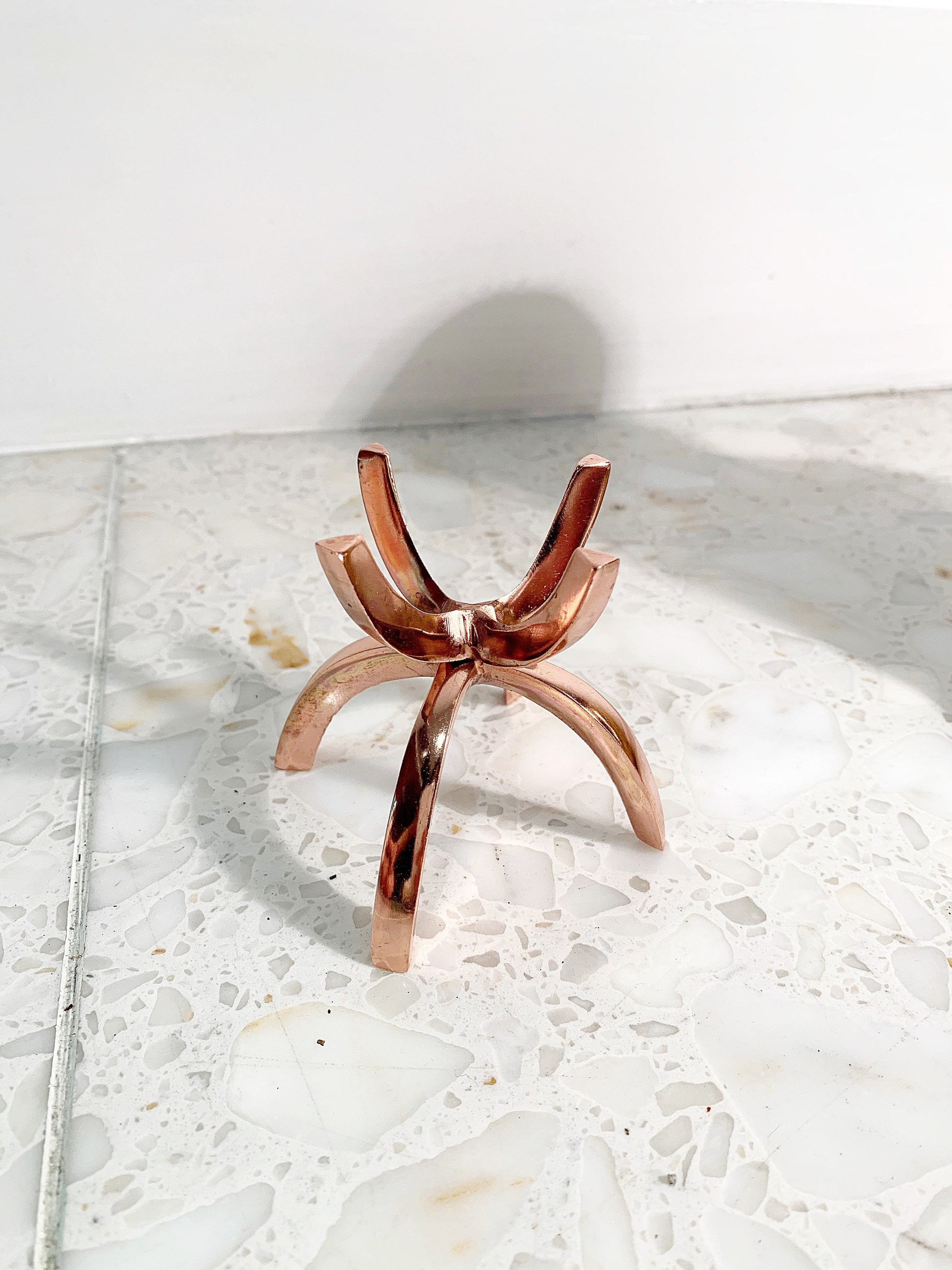 Rose Gold Crystal Holder for Modern Home Accessories Crystal Display Stand with Rose Gold Accents Minimalist Rose Gold and Crystal Decor Stand