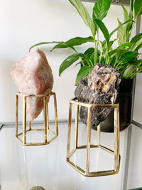 Hexagonal Brass Crystal Stand – Tall Gold Display Holder