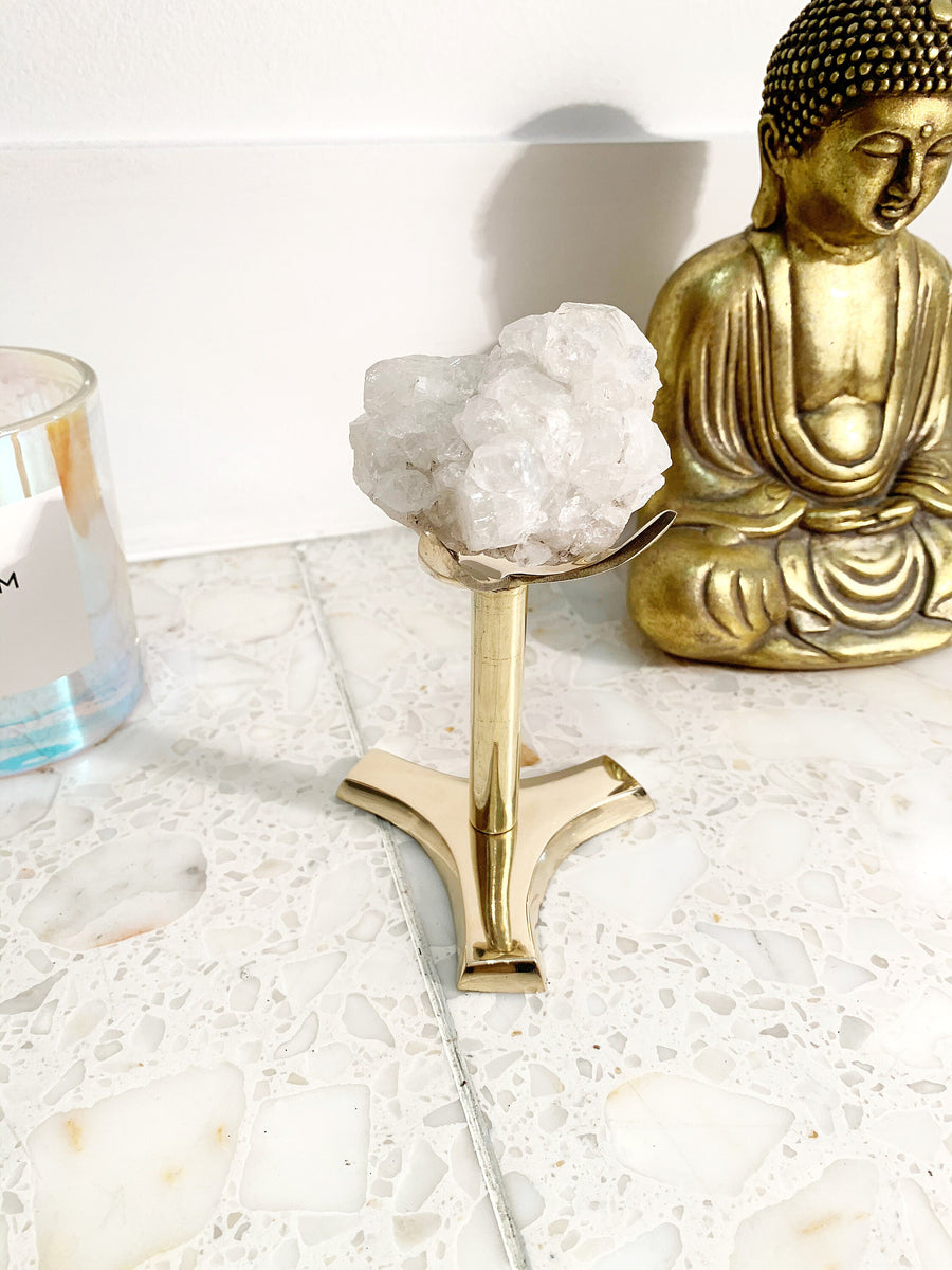 Modern Brass Pedestal Claw Crystal Display Stand | Spheres Minerals Specimen