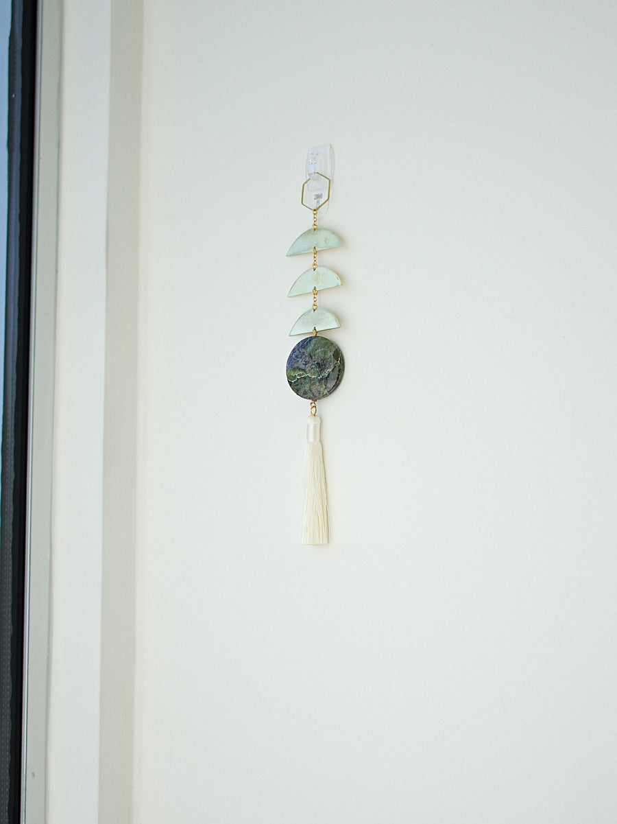 Modern Brass & Jasper  Wall Hanging Tassel Art | Sun Catcher