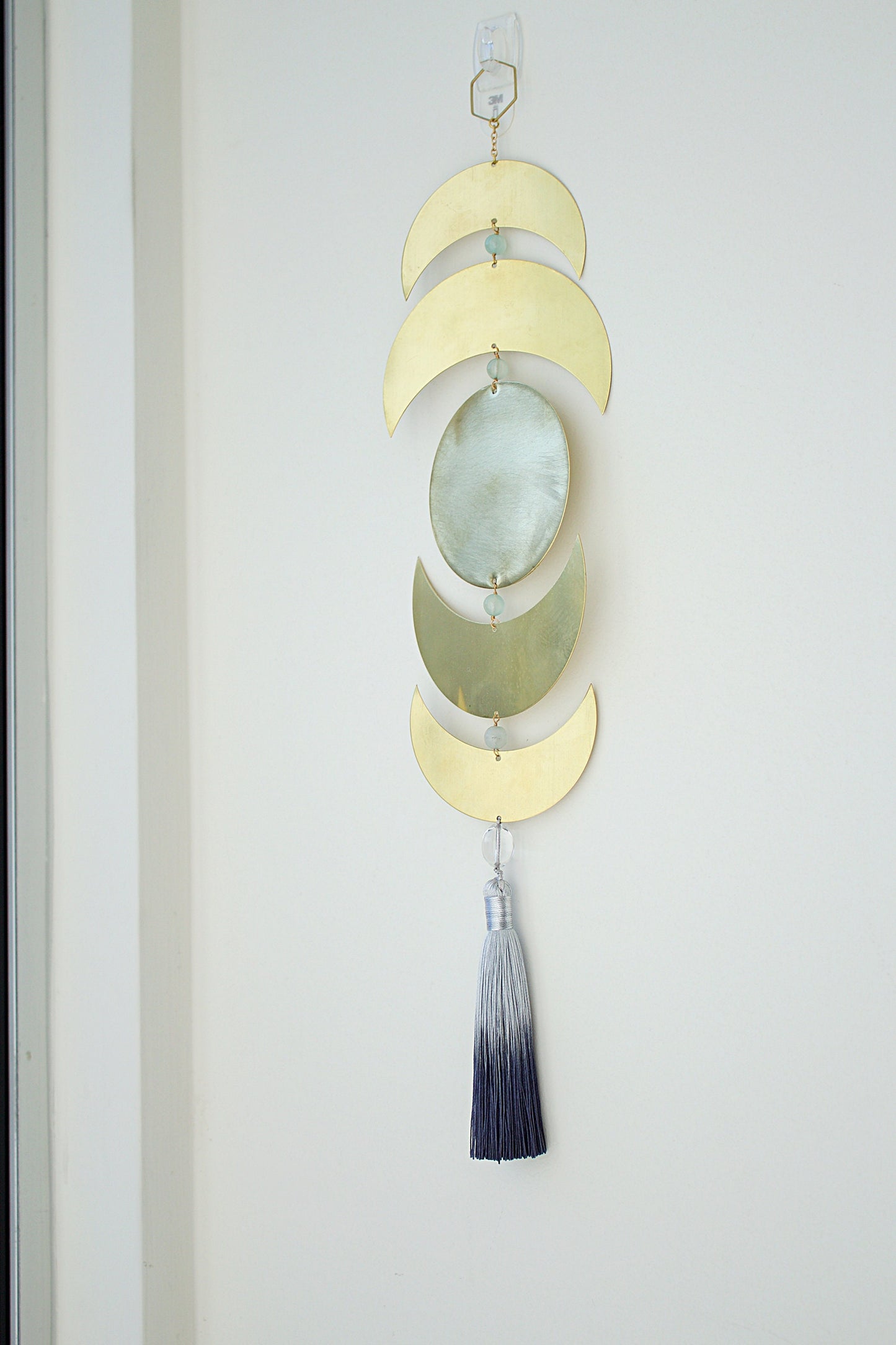 Brass Moon Phases Aquamarine Wall Hanging - Sun Catcher Decor