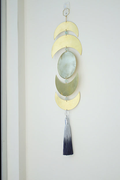 Brass Moon Phases Aquamarine Wall Hanging - Sun Catcher Decor