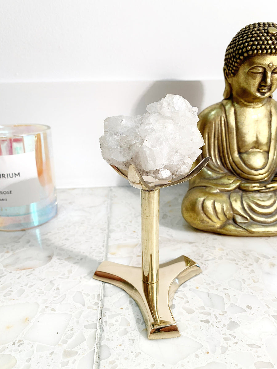 Modern Brass Pedestal Claw Crystal Display Stand | Spheres Minerals Specimen