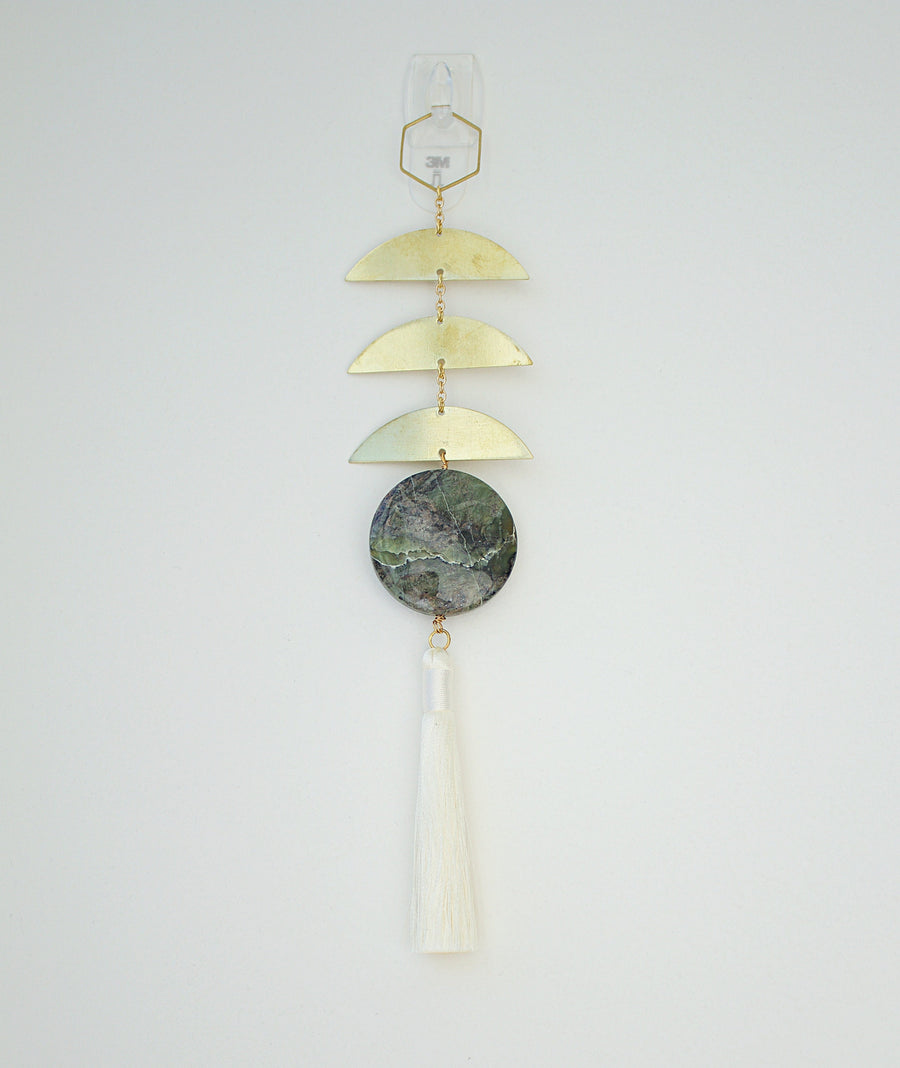 Modern Brass & Jasper  Wall Hanging Tassel Art | Sun Catcher