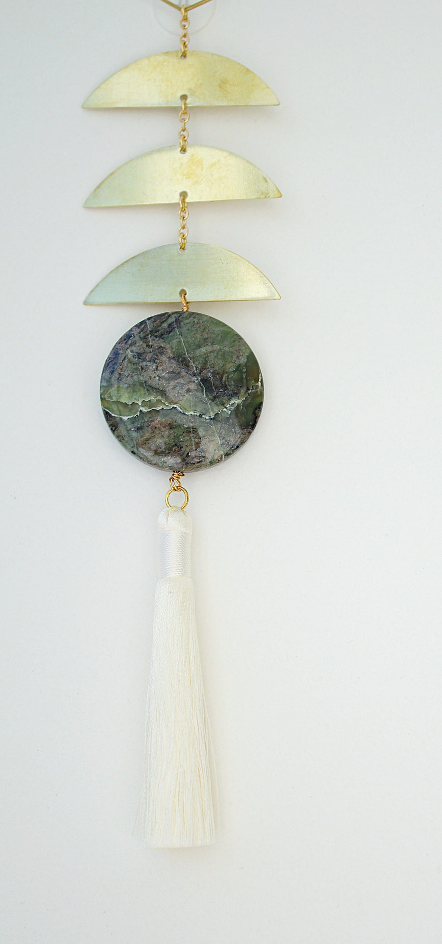 Modern Brass & Jasper  Wall Hanging Tassel Art | Sun Catcher