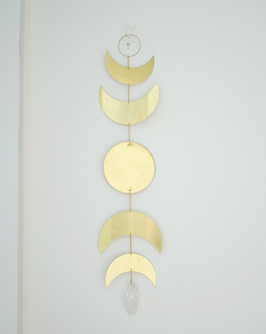 Modern Brass Moon Phases Crystal Wall Hanging Art | Sun Catcher