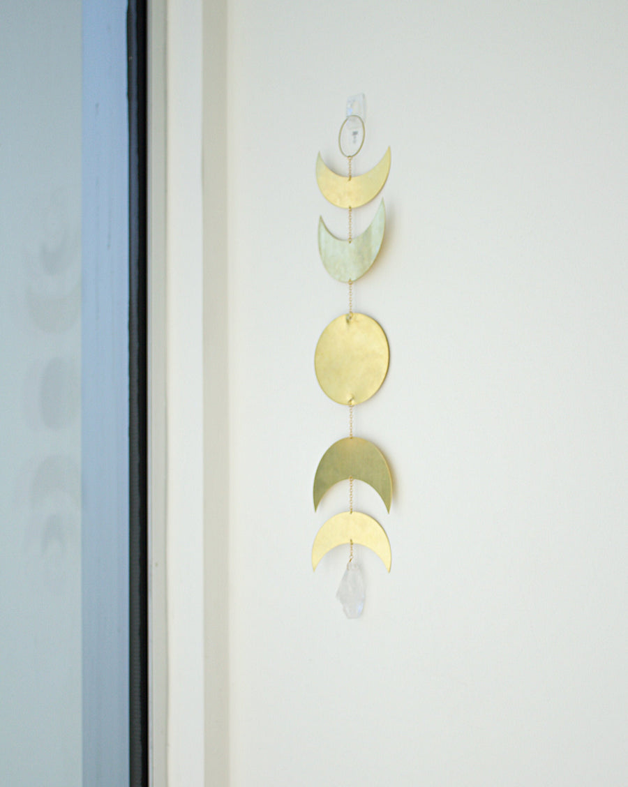 Modern Brass Moon Phases Crystal Wall Hanging Art | Sun Catcher