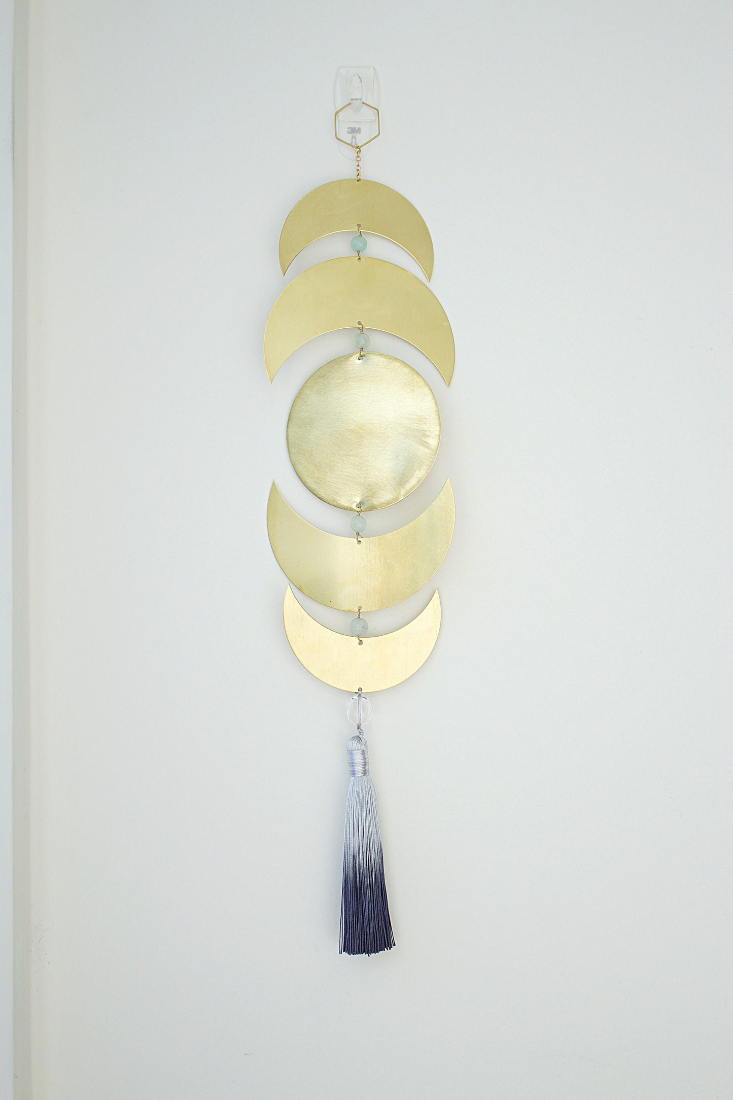 Brass Moon Phases Aquamarine Wall Hanging - Sun Catcher Decor