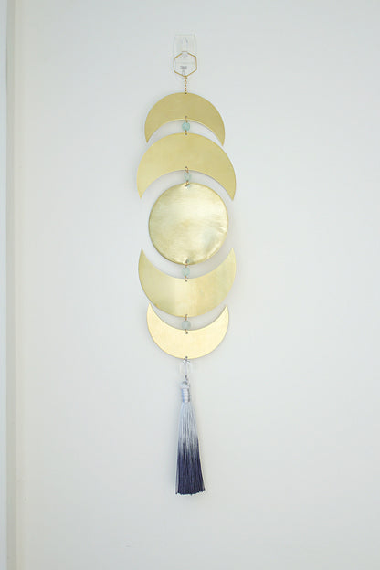 Brass Moon Phases Aquamarine Wall Hanging - Sun Catcher Decor