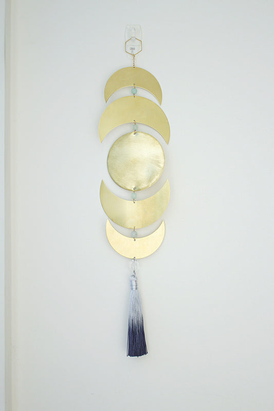 Brass Moon Phases Aquamarine Wall Hanging - Sun Catcher Decor