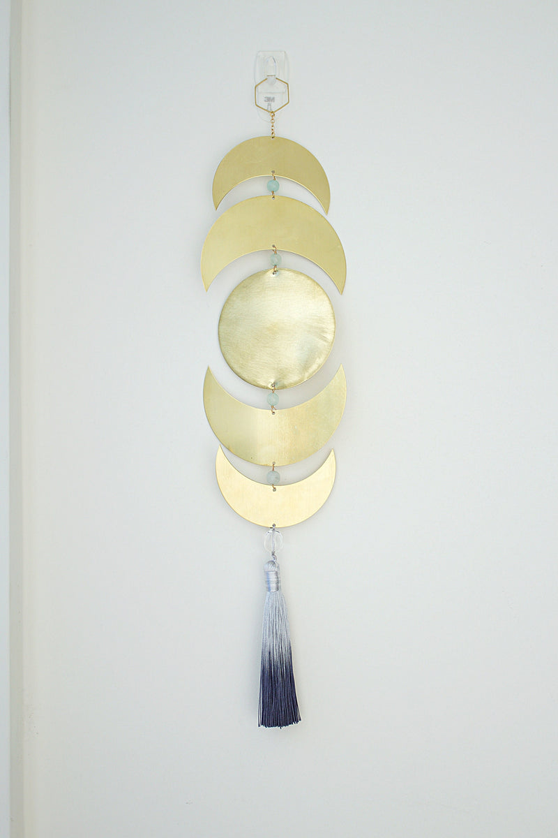 Brass Moon Phases Aquamarine Wall Hanging - Sun Catcher Decor
