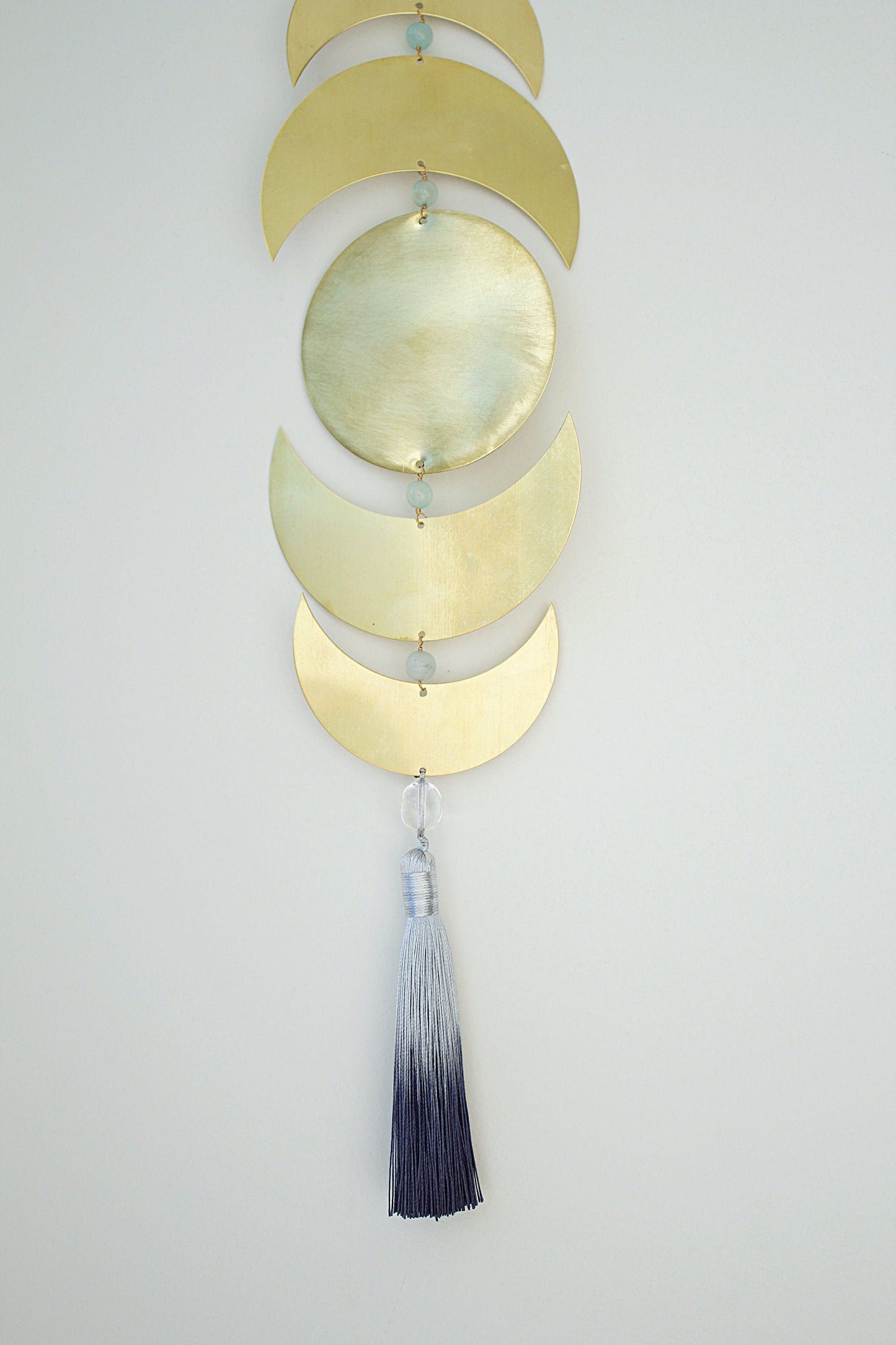 Brass Moon Phases Aquamarine Wall Hanging - Sun Catcher Decor