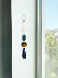 Brass Moon Wall Hanging Art - Moonstone Rose Quartz Lapis Lazuli